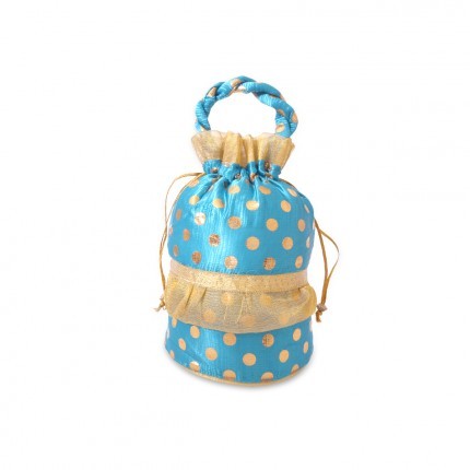 पोटली बैग - फ्रिल के साथ गोल्डन डॉट्स