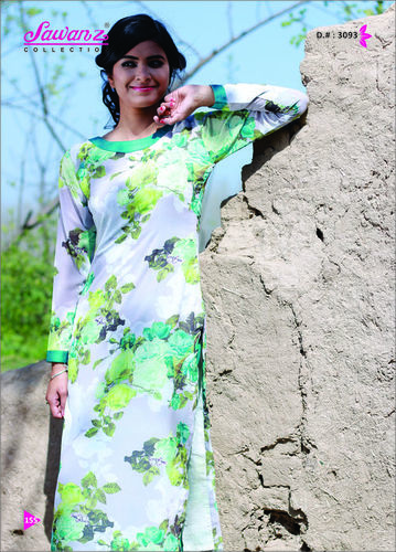 Digital Kurti - Cotton, 45 Inches, Round Neck, Long Sleeves | Vibrant Prints, Soft Fabric, Comfortable Fit, Durable, Machine Wash