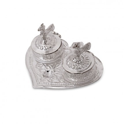 German Silver Kum Kum Set On Leaf