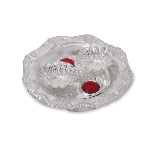 German Silver Plate With 2 Cups And Kundan Stones
