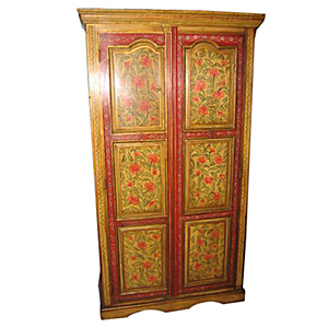 Painted Furniture-Almirah - Wood, 72x36x18 Inches, Red | Hand-Painted, Stylish Design, Adjustable Shelves