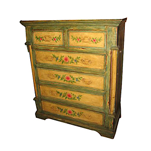 Painted Furniture-CHEST OF DRAWERS - Wood, Variable Size, Green | Five Drawers, Hand-Painted, Stylish Antique Design