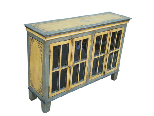 Painted Furniture-CHEST OF DRAWERS - Wood, Yellow, 3 Drawers, Glass Panels | Stylish Design, Artistic Finish, Ample Storage