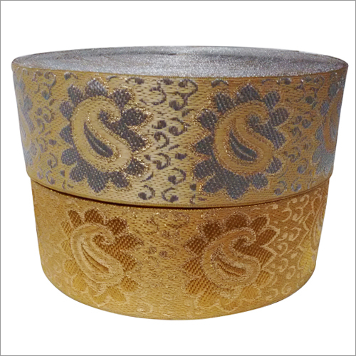Fancy Jacquard Lace - Jacquard, 10cm Width, Gold, 150gsm | Elegant Design, Paisley Pattern, Shrink Resistant, Durable Material