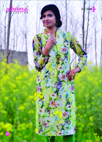 Digital Kurti - Cotton, 45 Inches, Mandarin Neckline | Vibrant Prints, Soft Fabric, Comfortable Fit, Long Sleeves