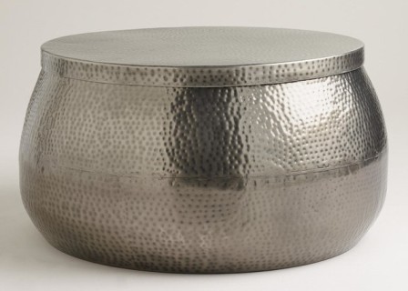 Aluminum Hammered Coffee Table - 30 Inch Diameter, Polished Finish | Handcrafted, Removable Top, Customizable