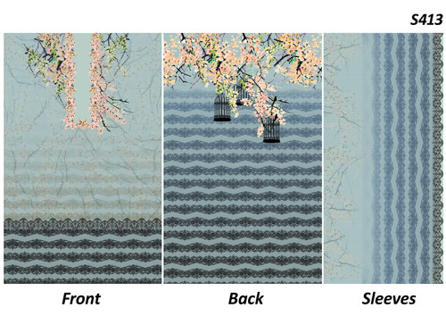 Ladies Printed Fabrics - Cotton Blend, 44 inches, Light Blue | Stylish Floral Prints, Soft Texture, Durable
