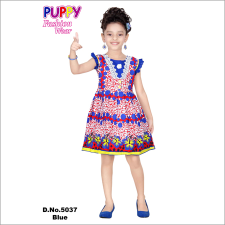 Trendy Girl Frocks - Cotton, Multiple Sizes, Blue | Comfortable Fit, Alluring Floral Patterns, Machine Washable