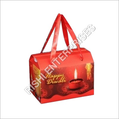 Diwali Gift Box with Handle - Cardboard & Fabric 10x8x6 Inches Red | Attractive Print Durable Handle Elegant Design Perfect Gifting