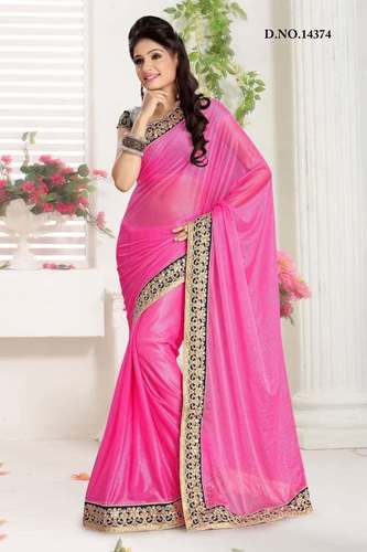 Lycra Saree - 5.5 Meters, Pink | Comfortable Fit, Elegant Design, Party Wear, Skin Friendly, Soft Texture, Stretchable Fabric, Embroidered Work