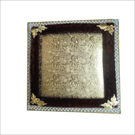 Dry Fruit Tray - Metal & Velvet, 10x10x2 cm, Brown | Embossed Finish, Durable, Easy to Clean, Food Safe