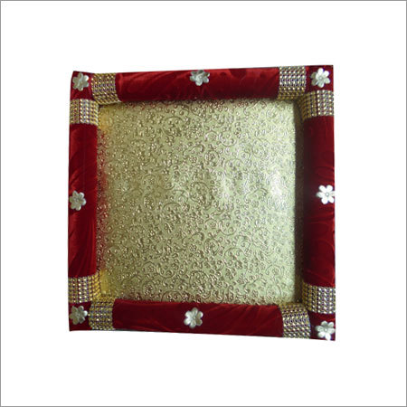 Dry Fruit Tray - Velvet & Wood, 10x10x2 Inches, Red | Elegant Design, Durable, Easy to Clean, Matte Finish