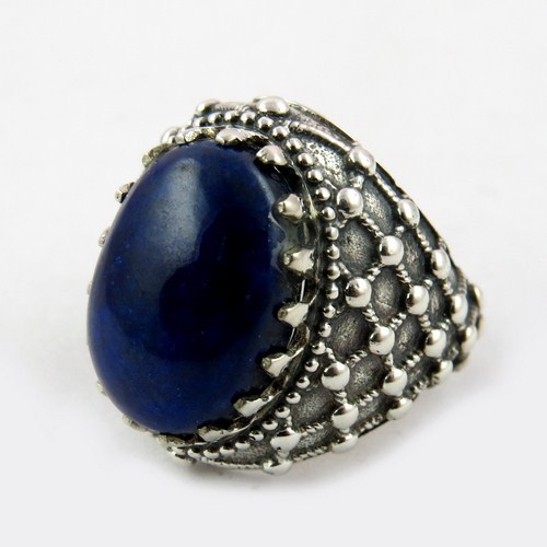 Royal Sweetness !! Blue Lapis 925 Sterling Silver Ring - Size 8.0 US, Oval Bezel Setting, Embossed Finish