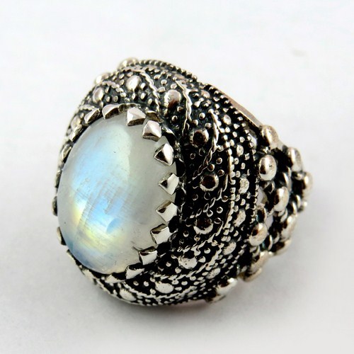 Special Secret !! White Rainbow Moonstone 925 Sterling Silver Ring