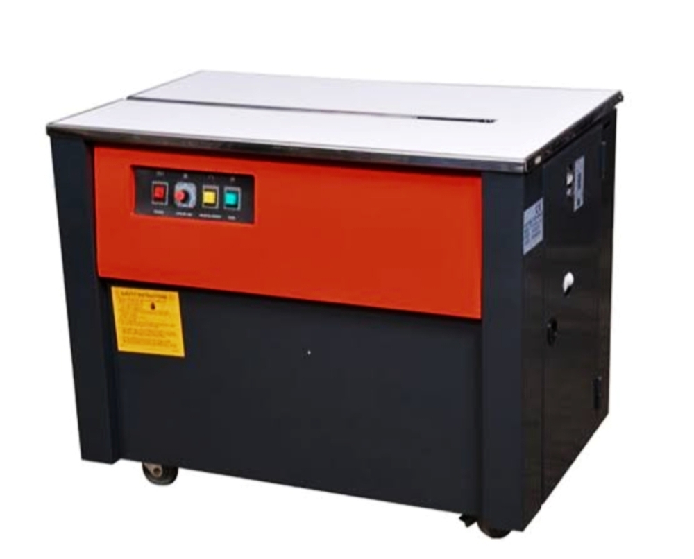 Semi-Automatic Box Strapping Machine - Steel Material, Green White Color | PLC Control System, Semi-Automatic Operation