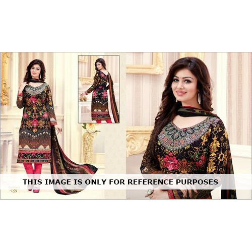 Fancy Cotton Dress Material - Cotton, Chiffon Dupatta, Black, Printed | Soft Cotton, Stylish Print, Wholesale Supply