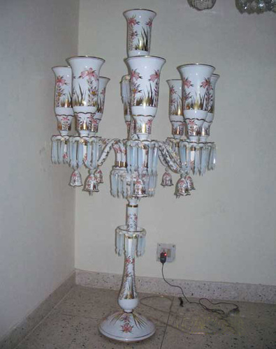 Machine Made White Glass Hand Painted Pedestal Lamp