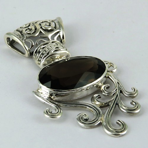 Sensational Style !! Smoky Quartz 925 Sterling Silver Pendant