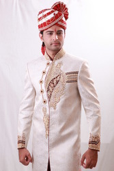 White Sherwani - Silk Fabric, 45 Inches Length, Off-White Color | Elegant Design, Lightweight, Neat Stitching, Handcrafted Embroidery, Perfect Fit