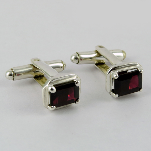 Paired Gemstone !! Garnet 925 Sterling Silver Cufflinks