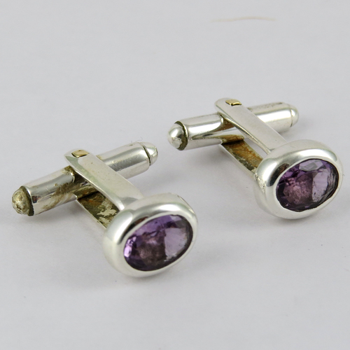 Silver Jewellery !! Gemstone Amethyst 925 Sterling Silver Cufflinks