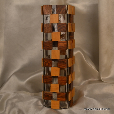 Glass And Wooden Decorative Flower Vase