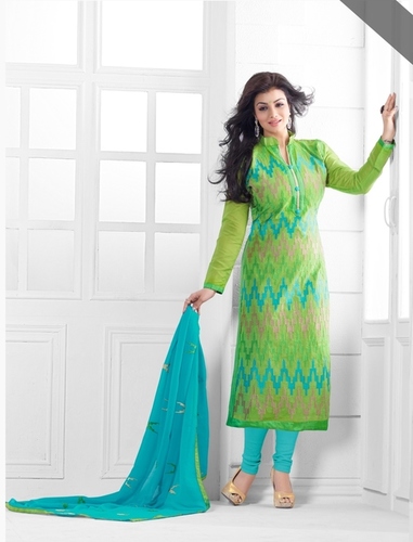 Chanderi Dress Material - Cotton Blend, 2.3 Mtr Top, 2 Mtr Bottom, Light Blue Dupatta | Breathable, Embroidered, Casual Wear, Full Sleeves