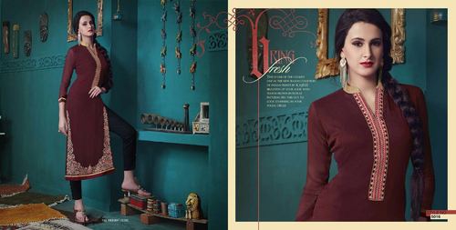 Designer Kurti - Cotton Blend, 44 Inches, Maroon | Embellished, Full Sleeve, Round Neck, Comfortable Fit, Elegant Design