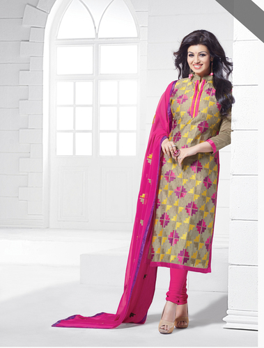 Pink And Green Chaderi Dress Material