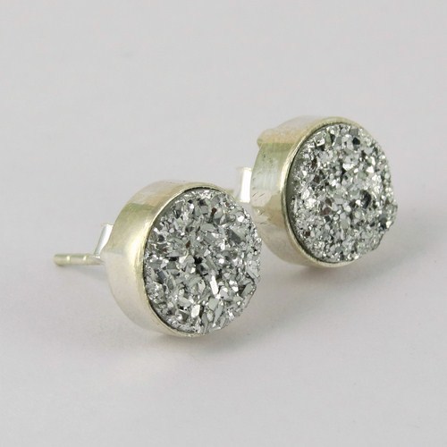 Classy Style !! Titanium Druzy 925 Sterling Silver Earring
