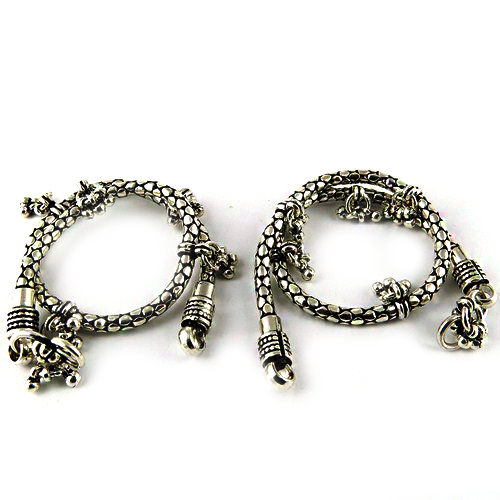 Antique 925 Sterling Silver Anklets With Ringing Balls