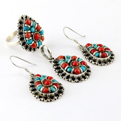 Follow The Dream Coral, Turquoise 925 Silver Set