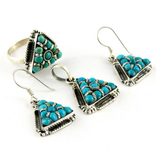 Circle Game Of Turquoise 925 Sterling Silver Set