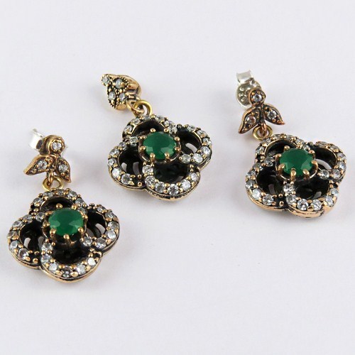 Turkish Jewelry !! 925 Sterling Silver Set With Brass