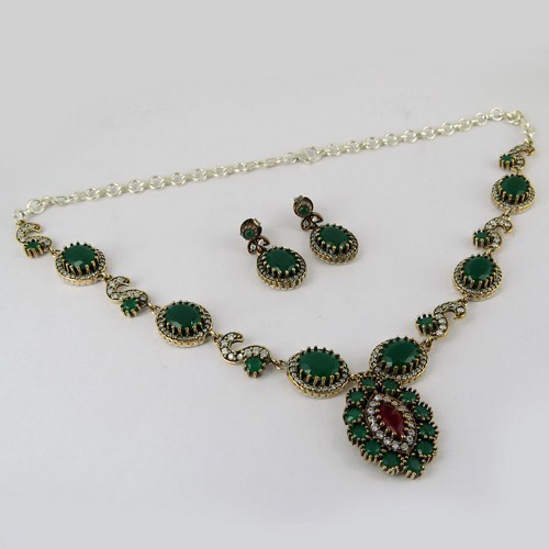 Multi Stone 925 Sterling Silver Set With Brass