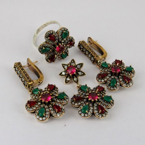 Multistone 925 Sterling Silver Jewellery Set With Brass