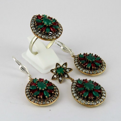 Multistone 925 Sterling Silver Jewellery Set With Brass