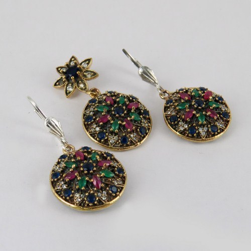 Multistone 925 Sterling Silver Jewellery Set With Brass
