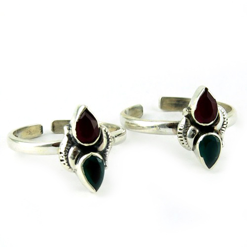 Indian Princess Green Onyx, Red Onyx 925 Sterling Silver Toe Rings