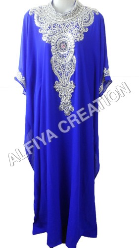 Heavy crystal work fancy royal blue farasha kaftan
