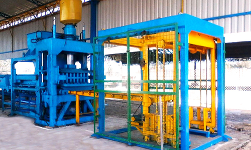 Fully Automatic Concrete Block Making Machine - 8000x3840x3500mm Dimensions | Hydraulic Pressure, Energy Efficient, 28,000 to 32,000 Bricks/Shift, Durable Finish, Blue & Yellow