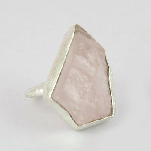 Touch Of Life !! Pink Rose Quartz 925 Sterling Silver Ring