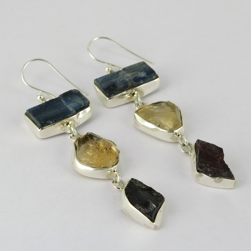 Awesome Night !! Kyanite, Citrine, Garnet 925 Sterling Silver Earring