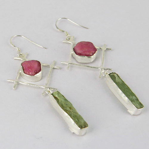 Pure In Heart !! Prehnite, Ruby 925 Sterling Silver Earring