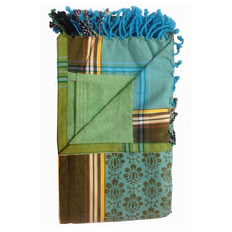 Kikoy Block Print Towel - Cotton, 50x100cm, Green | Absorbent, Soft Texture, Lightweight, Fringed Edges