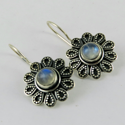 Hanging Garden !! Rainbow Moonstone 925 Sterling Silver Earring
