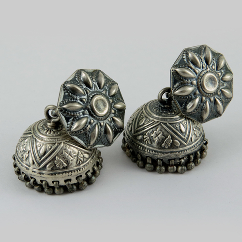 Vintage Classy Oxidized Plain Silver 925 Sterling Silver Earring