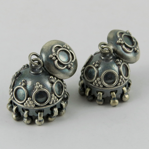 Floral Design 925 Sterling Silver Earring - 3.5x1.7 cm, Oxidized Finish, Jhumka Style