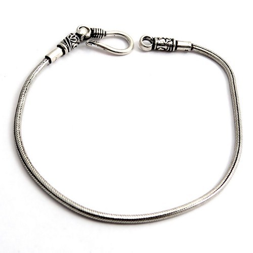 Snake Design Hook & Eye Lock Oxidized Plain 925 Sterling Silver Bracelet