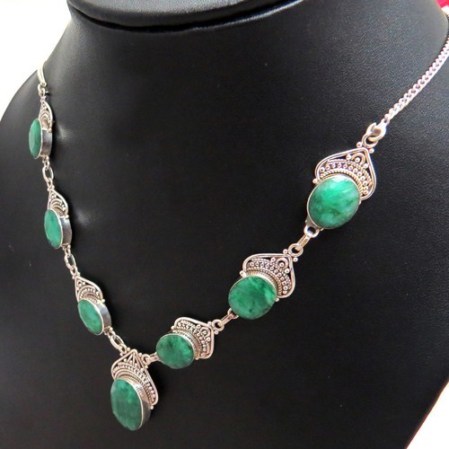 Indian Jewelry !! !! Emerald 925 Sterling Silver Necklace